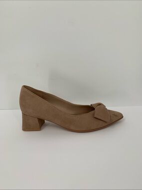 Naturalizer Mavis pump shoe taupe tan suede block heel comfort leather 8 WIDE 8W